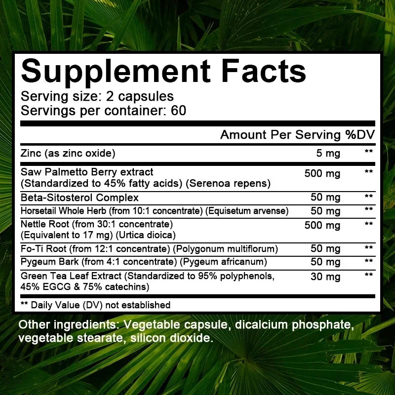 Saw Palmetto Prostate Capsules 2 x 60 = 120 capsules - Help Promote Prostate Health,Reduce Baldness and Thinning Hair & Regulate Hormonal Sex Capsules in The Body