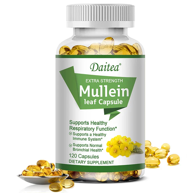 Natural Mullein Leaf Capsules Herbal Supplement for Lung Cleanse, Supports Healthy Respiratory Function, 120 Capsules
