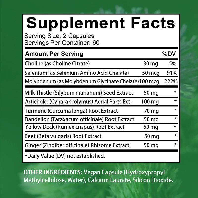 Liver Health Detox Cleanse Capsules, with Milk Thistle, Artichoke, Beetroot & Dandelion, Support Liver Function Vegan Supplement