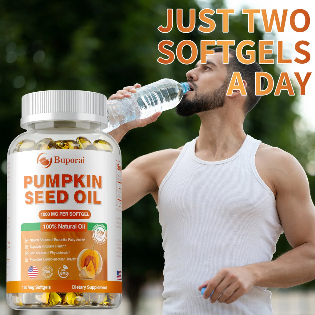 Pumpkin Seed Oil Capsules - Supports Prostate, Bladder,Urinary Tract Health, and Promotes Hair Growth - 120 Capsules