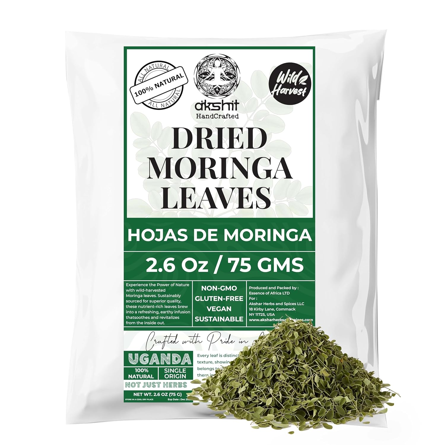 Akshit Moringa (Oleifera) Tea Leaves – Herbal Tea, 100% Natural Moringa Leaves, Boosts Energy & Immunity - 2.6 oz