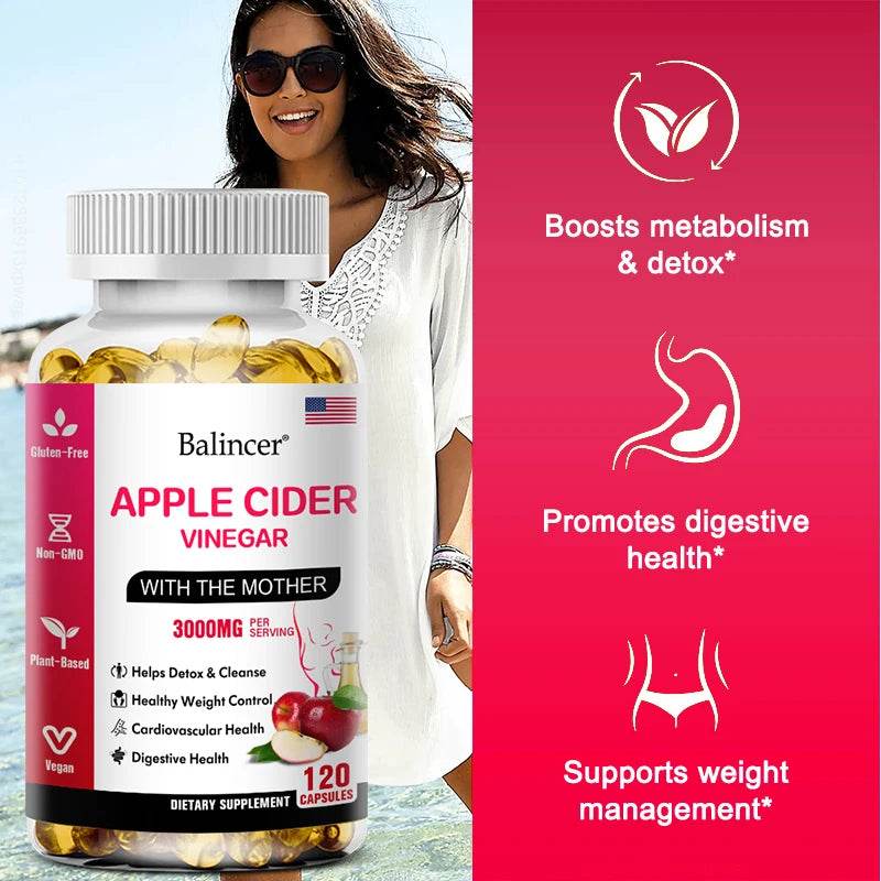 Apple Cider Vinegar Capsules 3000 mg – Detox, Digestion, Immunity & Weight Support