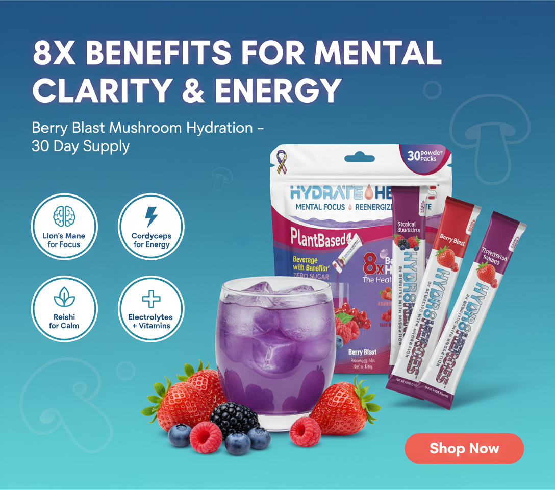 Artisan Berry 24 Mushroom Infused Clean Hydration Powder Sticks | Energy & Focus
