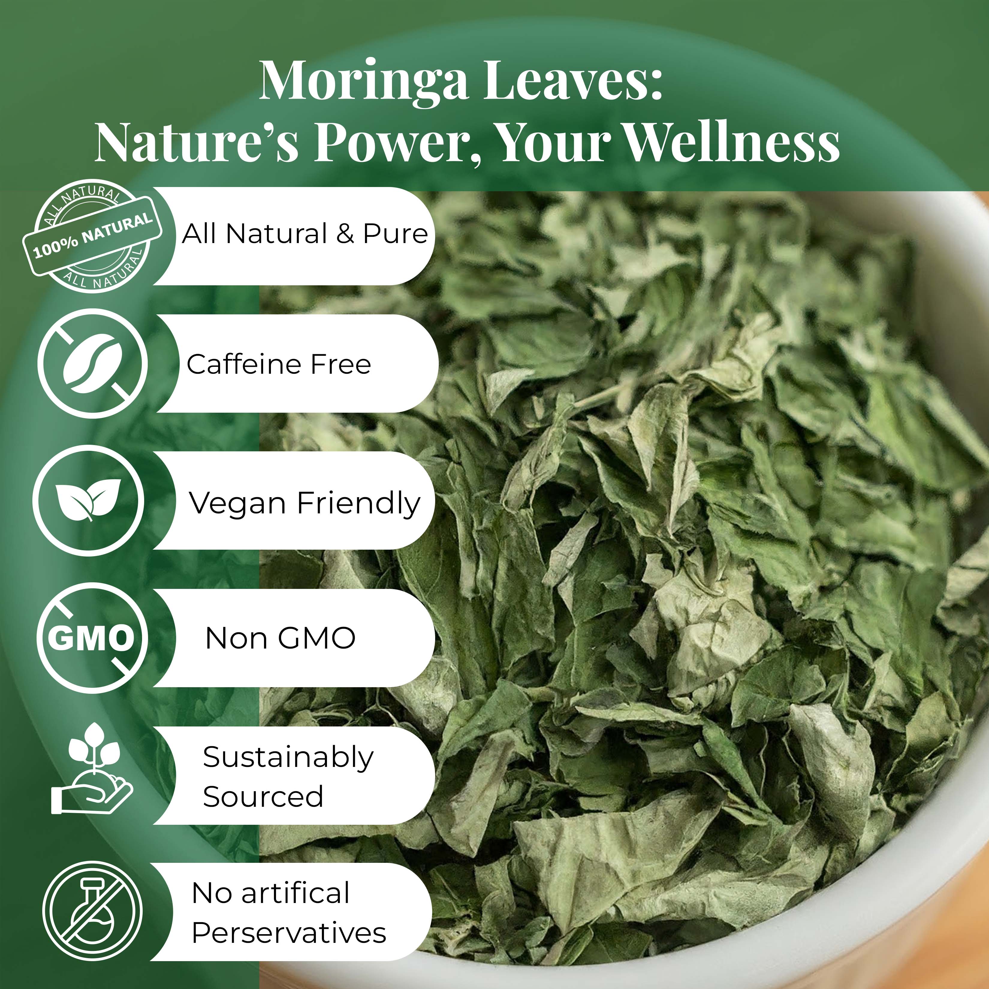 Akshit Moringa (Oleifera) Tea Leaves – Herbal Tea, 100% Natural Moringa Leaves, Boosts Energy & Immunity - 2.6 oz