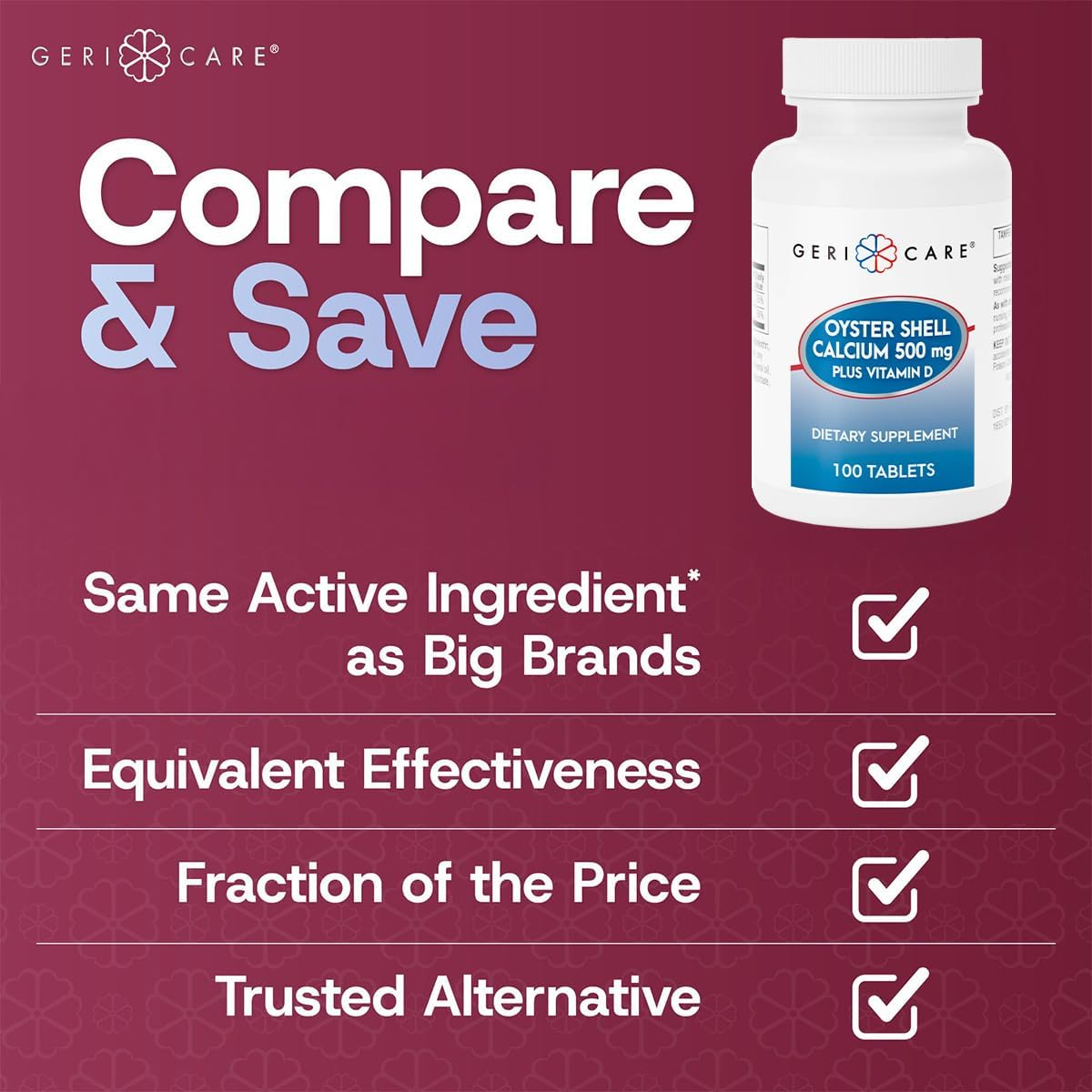 Geri-Care Oyster Shell Calcium Dietary Supplement, 500 mg