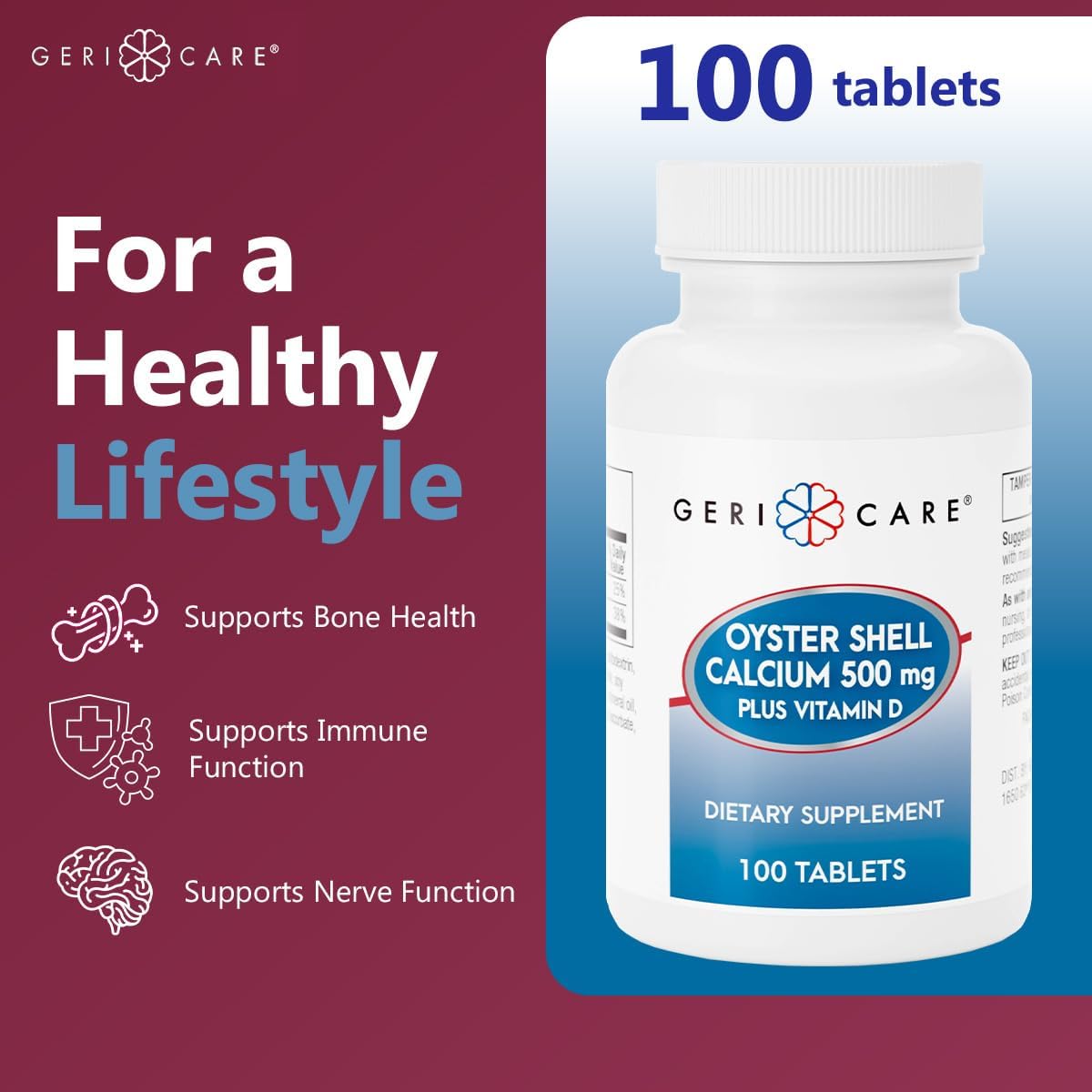Geri-Care Oyster Shell Calcium Dietary Supplement, 500 mg
