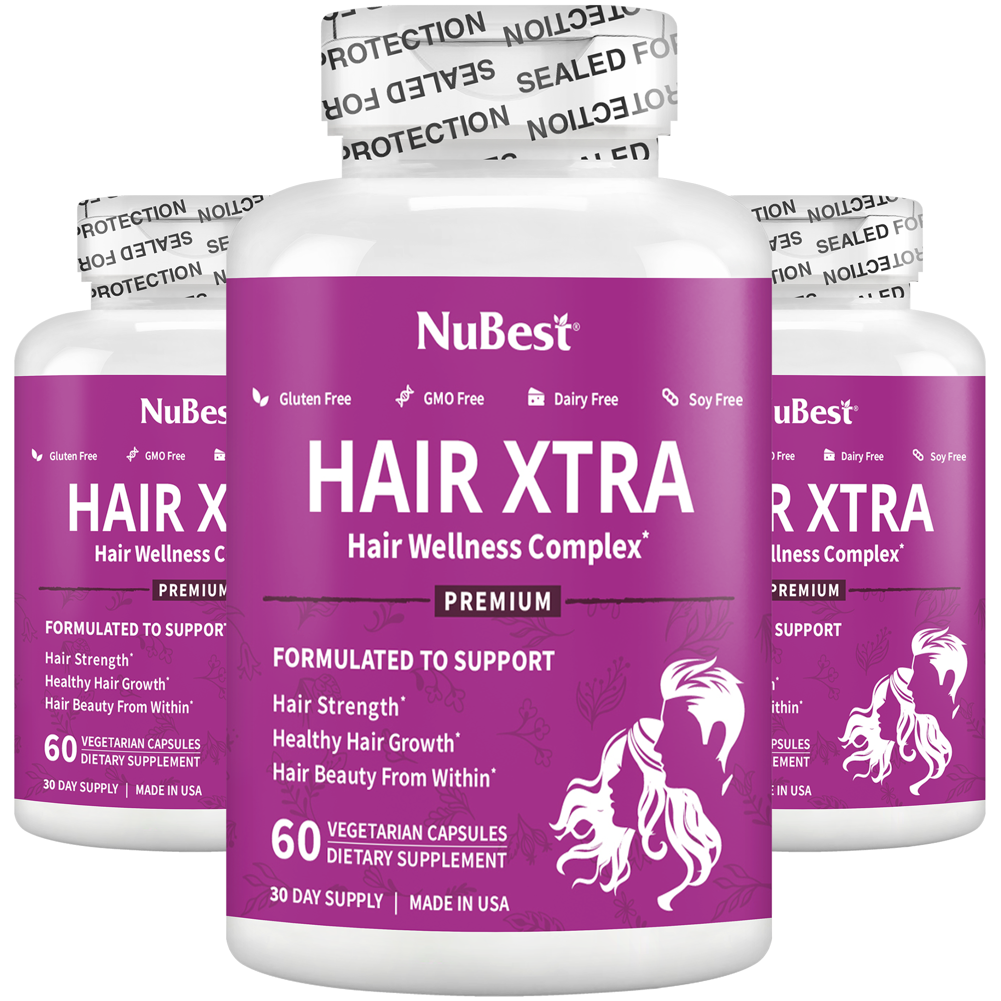 Hair Xtra, Premium Hair Growth Support for Men & Women, 60 Vegan Capsules by NuBest Nutrition®