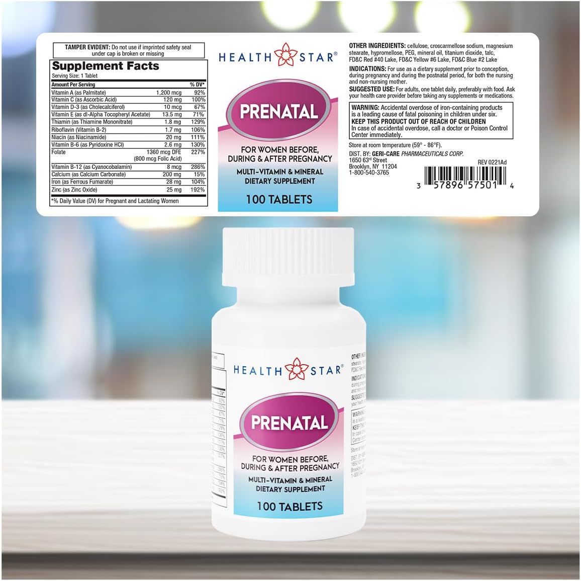 Healthstar Prenatal Vitamin Supplement, 100 tablets