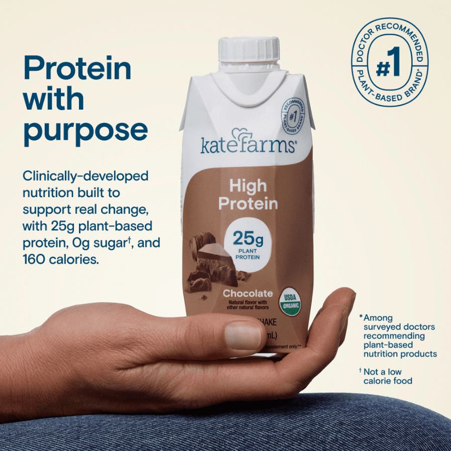 Kate Farms High Protein Nutrition Shake, Chocolate, Case/12