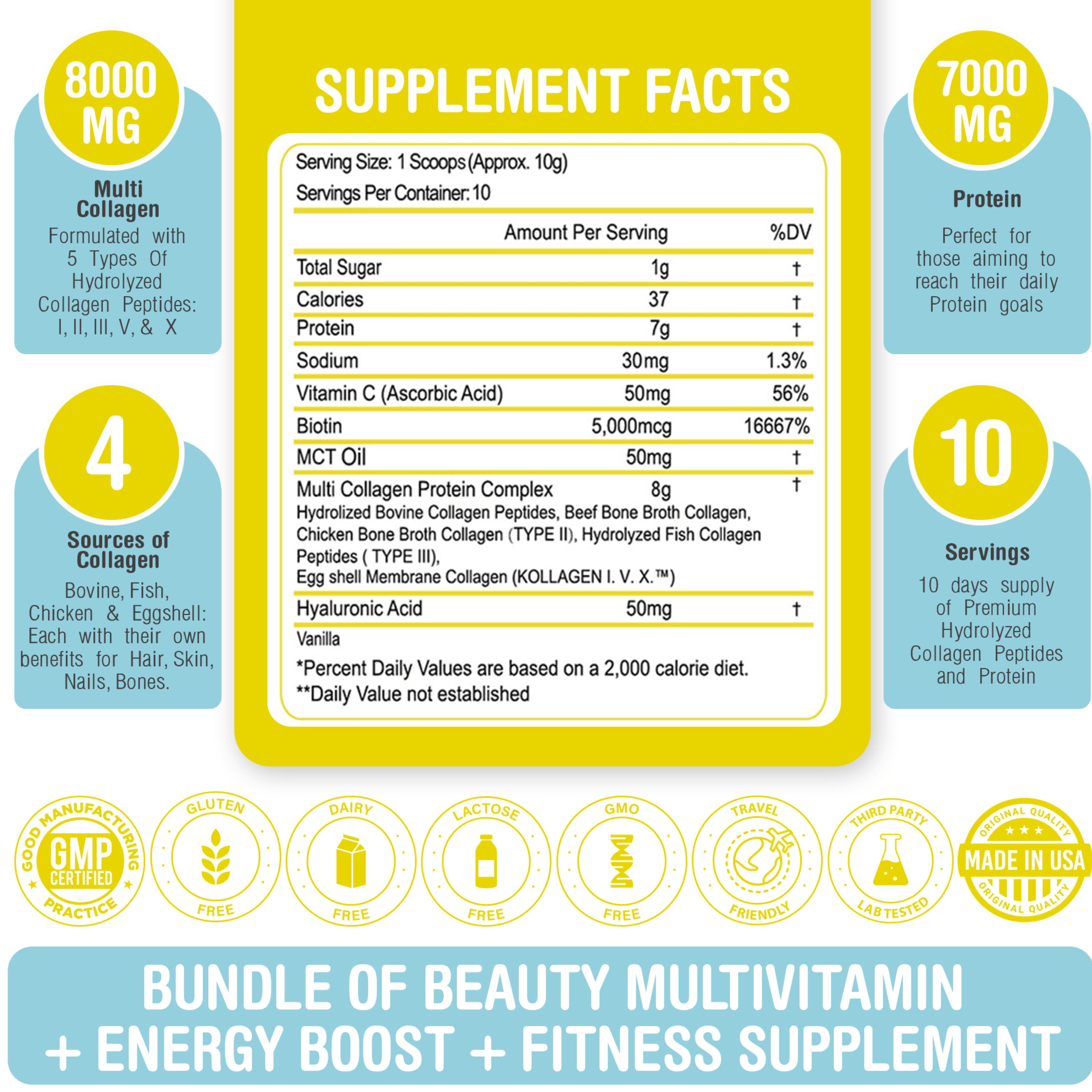Multi Collagen Peptides Powder for Hair, Skin, Nails & Joint Support