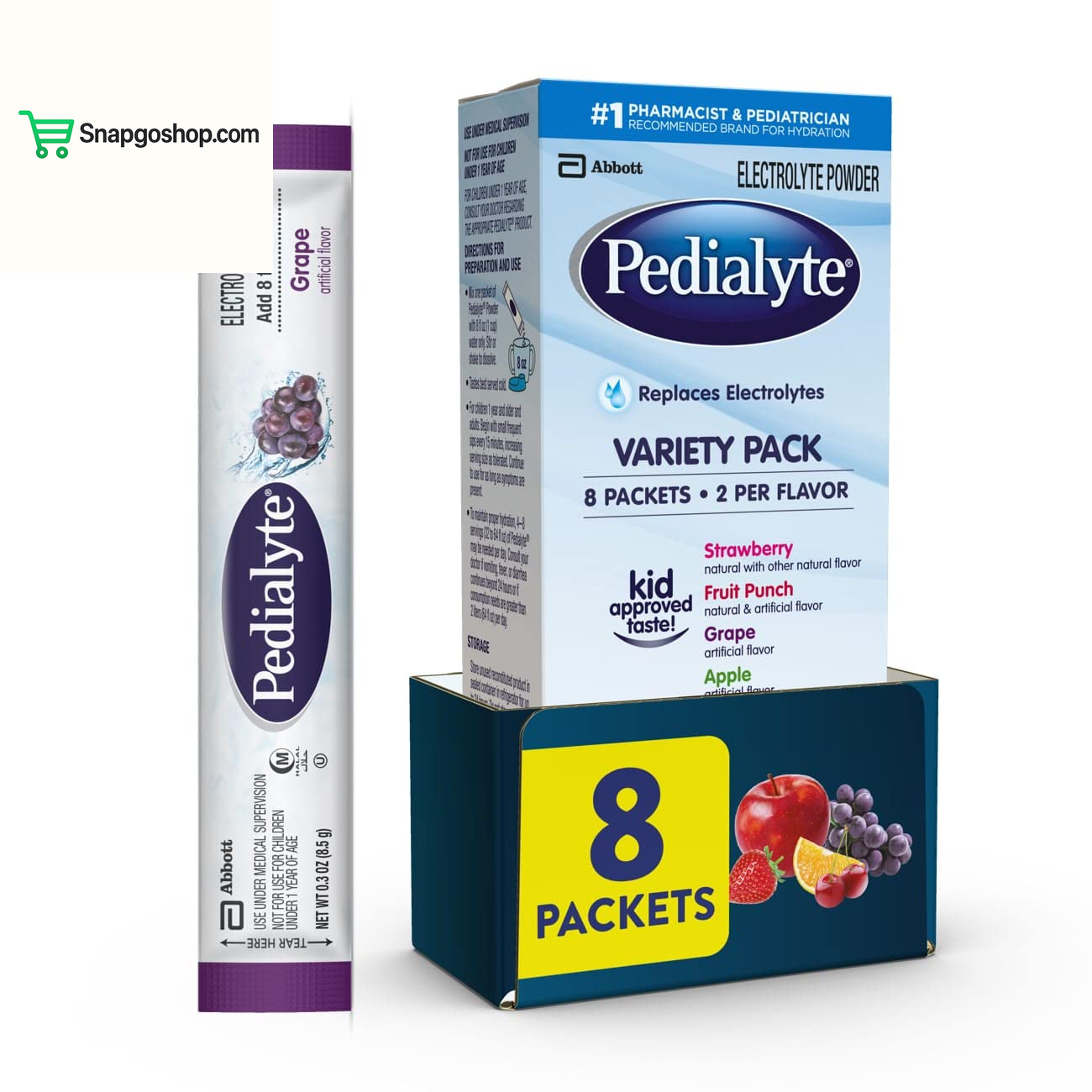 Electrolyte Powder | Hydration Drink for Kids & Adults | Variety Pack: Grape, Strawberry Lemonade, and Orange, 8 Powder Packets